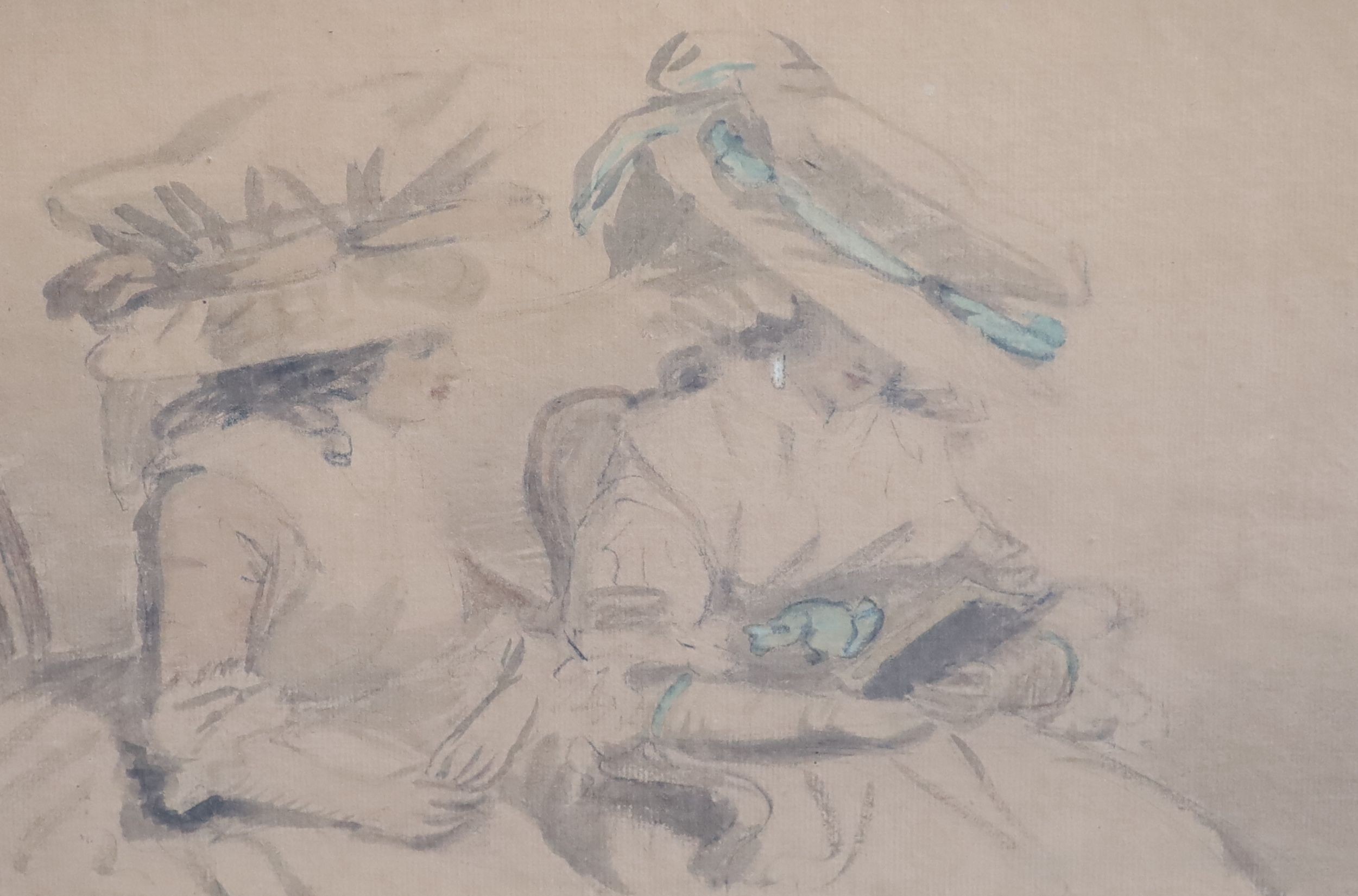 Thomas Rowlandson (1756-1827), ‘Women reading w. her Companion’, watercolour, 20.5 x 30cm.